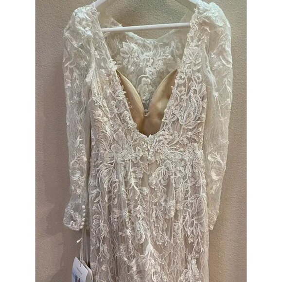 Pronovias Panjin Wedding Gown Size 14 Lace Long Sleeve - Picture 13 of 15